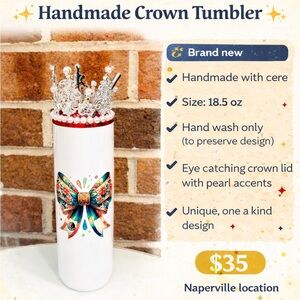 Handmade Crown Tumbler with Colorful Bow